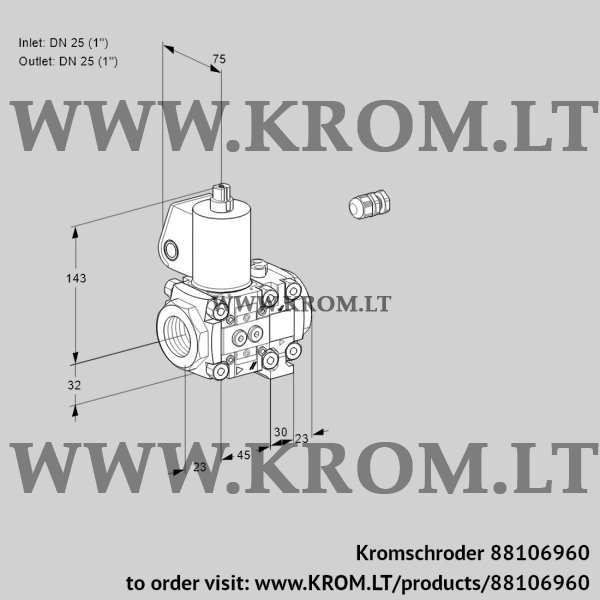 Kromschroder VAS 1E25R/25R05NVWL/PP/PP, 88106960 gas solenoid valve, 88106960