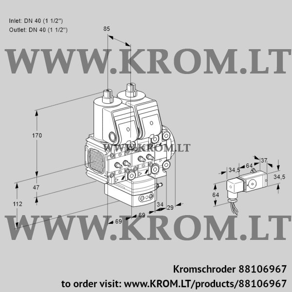 Kromschroder VCH 2T40N/40N05FNHAVQR/MMMM/PP-3, 88106967 flow rate regulator, 88106967