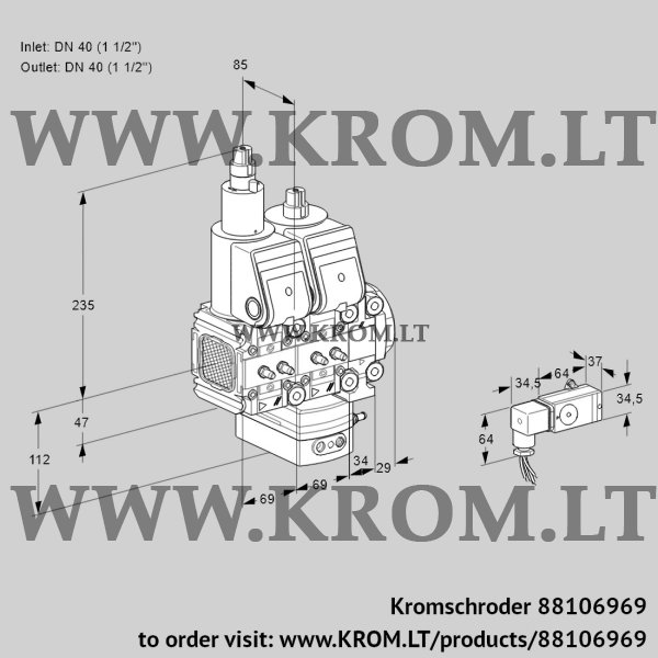 Kromschroder VCH 2T40N/40N05FLHAVQR/MMMM/PP-3, 88106969 flow rate regulator, 88106969