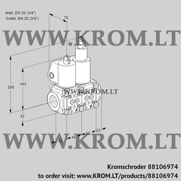 Kromschroder VCS 1T20N/20N05NLQL/PPPP/PPPP, 88106974 double solenoid valve, 88106974