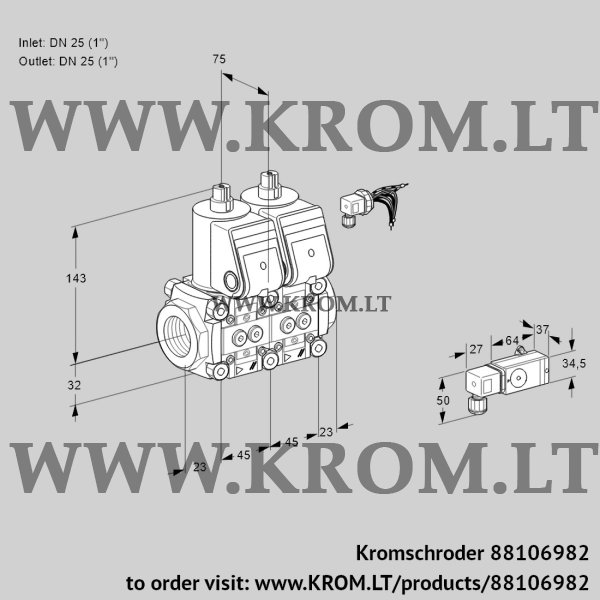 Kromschroder VCS 1E25R/25R05NNWR/3-PP/2-PP, 88106982 double solenoid valve, 88106982