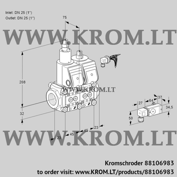 Kromschroder VCS 1E25R/25R05LNWR/2-PP/-2PP, 88106983 double solenoid valve, 88106983