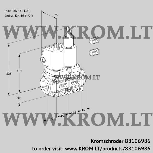 Kromschroder VCS 1E15R/15R05NLWSL3/PPPP/PPPP, 88106986 double solenoid valve, 88106986