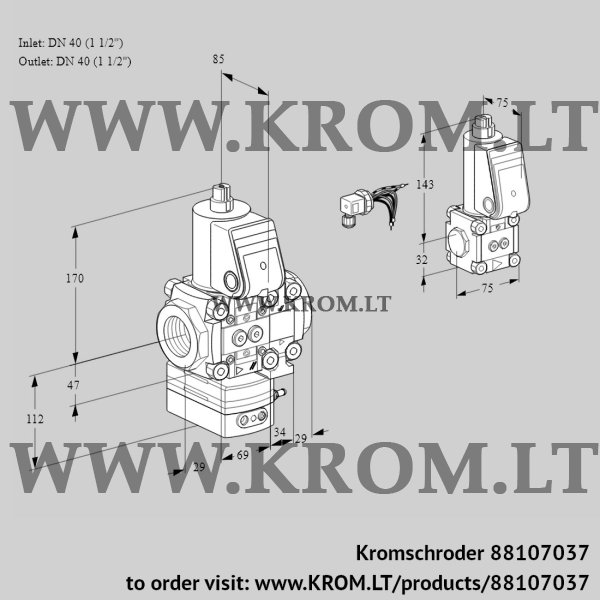 Kromschroder VAG 2E40R/40R05GEVWR/PP/ZS, 88107037 air/gas ratio control, 88107037