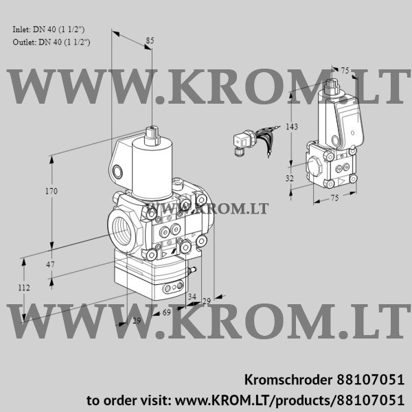 Kromschroder VAG 2E40R/40R05GEVWL/ZS/PP, 88107051 air/gas ratio control, 88107051