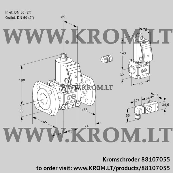 Kromschroder VAS 3E50F/50F05NWR/-3/BS, 88107055 gas solenoid valve, 88107055