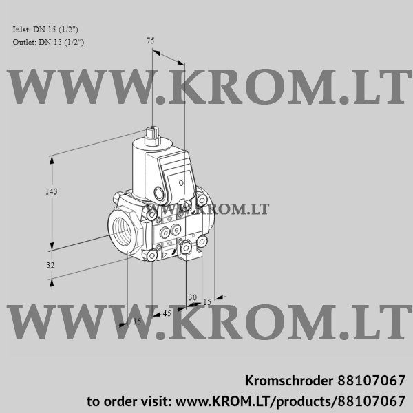 Kromschroder VAS 1T15N/15N05NVQR/PP/PP, 88107067 gas solenoid valve, 88107067