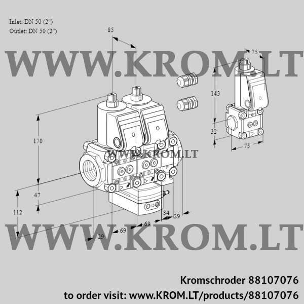 Kromschroder VCG 2E50R/50R05NGEVWR3/PPPP/PPZS, 88107076 air/gas ratio control, 88107076