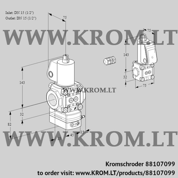 Kromschroder VAG 1E15R/15R05GEWL/BS/PP, 88107099 air/gas ratio control, 88107099