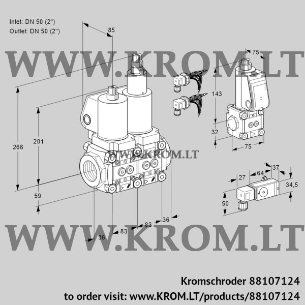 Kromschroder VCS 3E50R/50R05NLWSL8/PPBS/3-PP, 88107124 double solenoid valve, 88107124