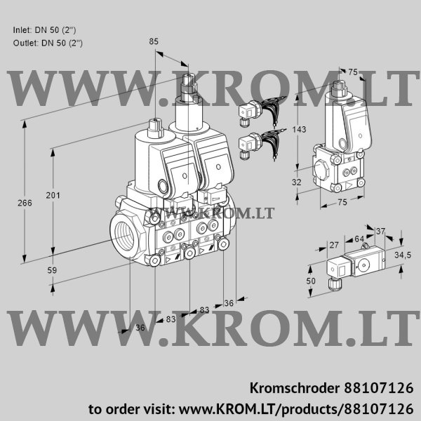 Kromschroder VCS 3E50R/50R05NLWSR8/3-PP/PPBS, 88107126 double solenoid valve, 88107126