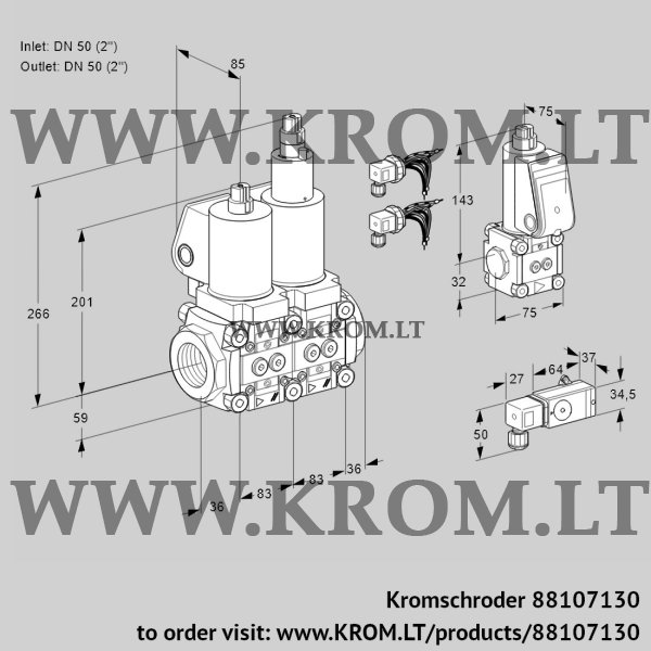 Kromschroder VCS 3E50R/50R05NLWSL8/PPBS/-3PP, 88107130 double solenoid valve, 88107130