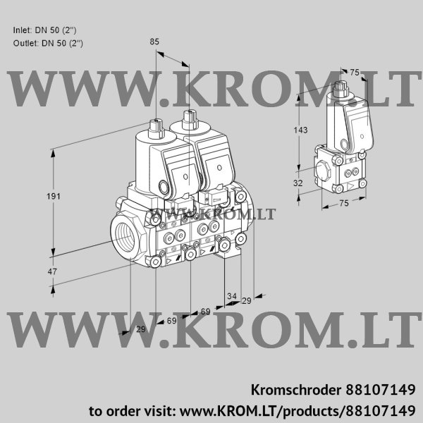 Kromschroder VCS 2T50N/50N05NNVKGR/PPPP/PPZS, 88107149 double solenoid valve, 88107149