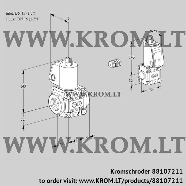 Kromschroder VAS 1E15R/15R05NWL/ZS/PP, 88107211 gas solenoid valve, 88107211