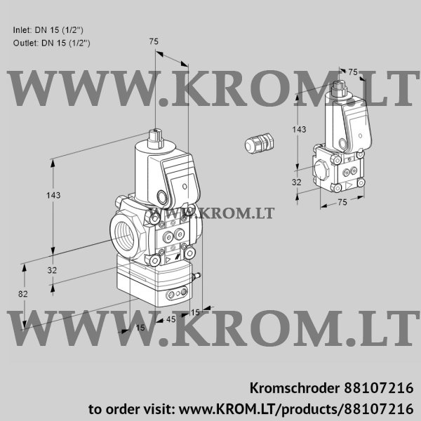 Kromschroder VAH 1E15R/15R05HEWR/PP/BS, 88107216 flow rate regulator, 88107216