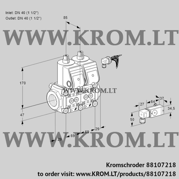 Kromschroder VCS 2E40R/40R05NNWR/2--3/PPPP, 88107218 double solenoid valve, 88107218