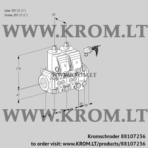 Kromschroder VCS 2E25R/25R05NNVWR3/PPPP/PPPP, 88107236 double solenoid valve, 88107236