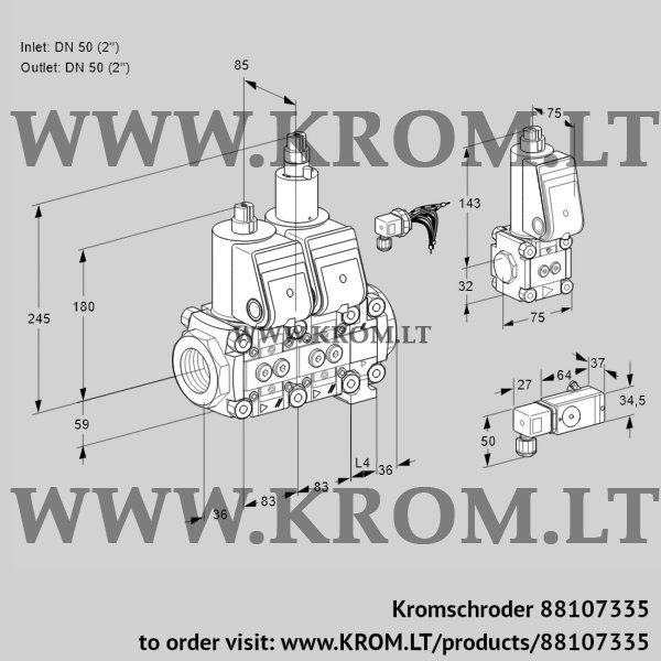 Kromschroder VCS 3E50R/50R05NLVWR/-3PP/PPBS, 88107335 double solenoid valve, 88107335