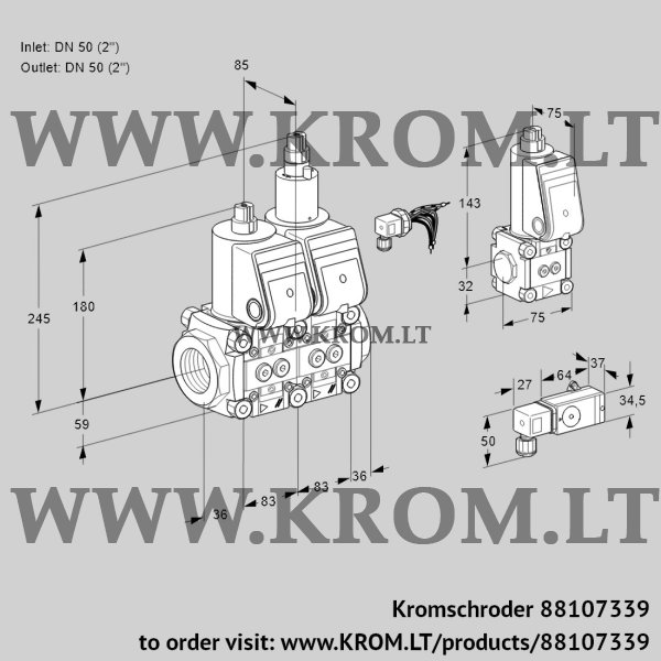 Kromschroder VCS 3E50R/50R05NLWR/-3PP/PPBS, 88107339 double solenoid valve, 88107339