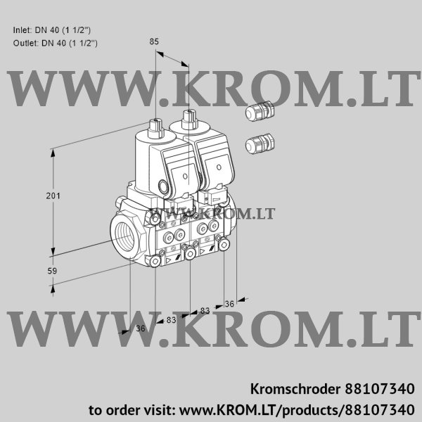 Kromschroder VCS 3E40R/40R05NNKGR3/PPPP/PPPP, 88107340 double solenoid valve, 88107340