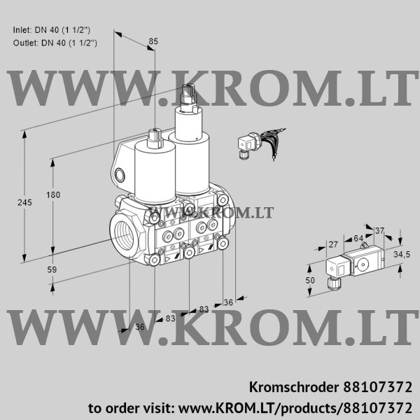 Kromschroder VCS 3E40R/40R05NLWL/PPPP/2-PP, 88107372 double solenoid valve, 88107372