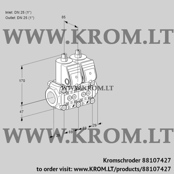 Kromschroder VCS 2T25N/25N05NNQR/PPPP/PPPP, 88107427 double solenoid valve, 88107427