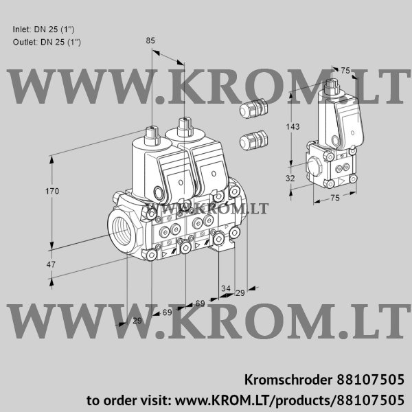 Kromschroder VCS 2E25R/25R05NNVWR3/PPPP/PPBS, 88107505 double solenoid valve, 88107505