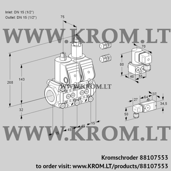 Kromschroder VCS 1E15R/15R05NLWR3/2-PP/PPBY, 88107553 double solenoid valve, 88107553