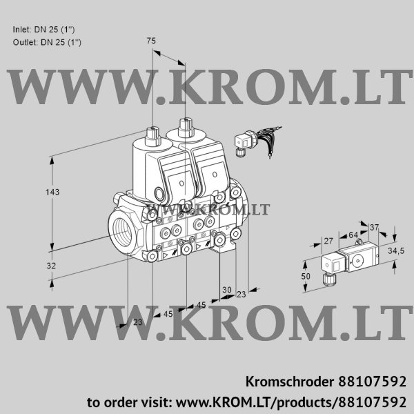 Kromschroder VCS 1E25R/25R05NNVWR/1--4/MMMM, 88107592 double solenoid valve, 88107592