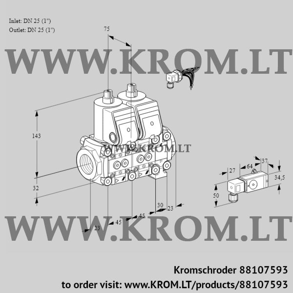 Kromschroder VCS 1E25R/25R05NNVWR/1--4/MMMM, 88107593 double solenoid valve, 88107593