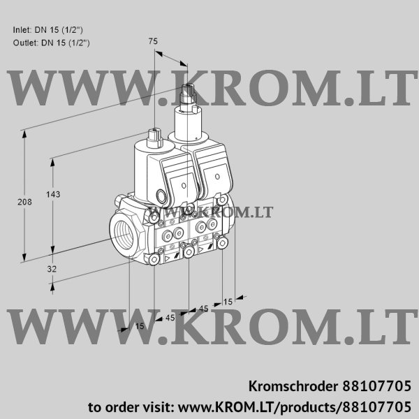 Kromschroder VCS 1E15R/15R05NLWR/PPPP/PPPP, 88107705 double solenoid valve, 88107705