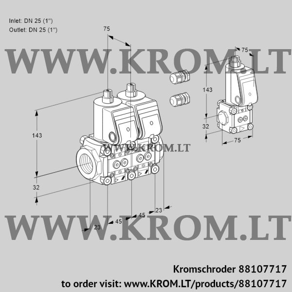 Kromschroder VCS 1E25R/25R05NNQR3/PPPP/PPZS, 88107717 double solenoid valve, 88107717