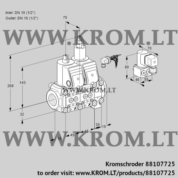 Kromschroder VCS 1E15R/15R05NLVWR/PPPP/BYPP, 88107725 double solenoid valve, 88107725