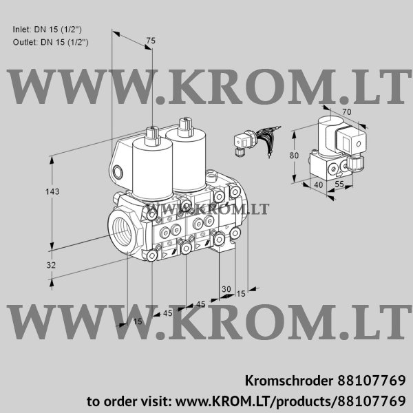 Kromschroder VCS 1E15R/15R05NNVWL/BYPP/PPPP, 88107769 double solenoid valve, 88107769