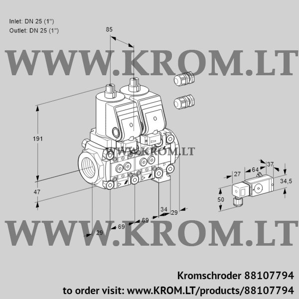 Kromschroder VCS 2E25R/25R05NNVWSR3/3-PP/PPPP, 88107794 double solenoid valve, 88107794