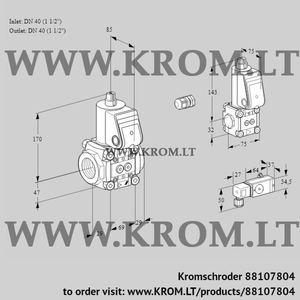 Kromschroder VAS 2E40R/40R05NWR/-3/ZS, 88107804 gas solenoid valve, 88107804