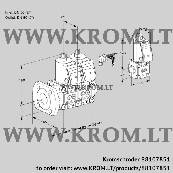 Kromschroder VCS 3E50F/50R05NNWR/PPPP/PPZS, 88107851 double solenoid valve, 88107851