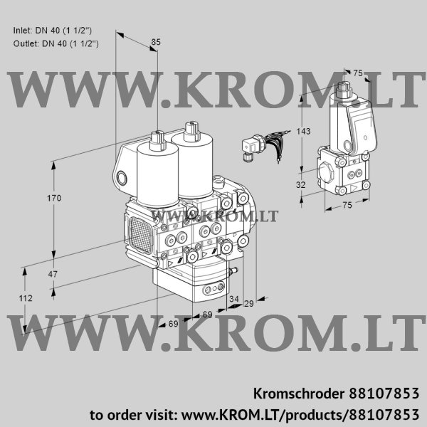 Kromschroder VCH 2E40R/40R05FNHEVWL/PPBS/PPPP, 88107853 flow rate regulator, 88107853