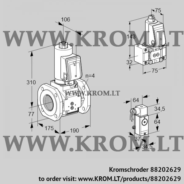 Kromschroder VAS 6T65A05NQGRE/23/B-, 88202629 gas solenoid valve, 88202629