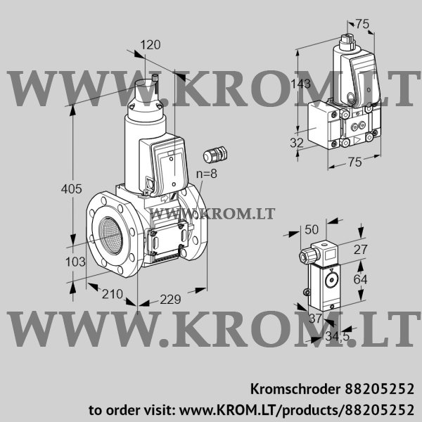 Kromschroder VAS 8100F05LW3E/B-/P3, 88205252 gas solenoid valve, 88205252