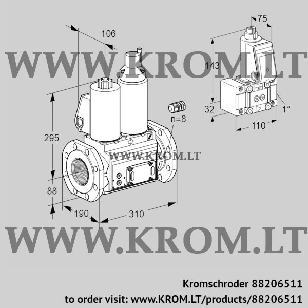 Kromschroder VCS 780F05NLWL3E/PPZ-/PPPP, 88206511 double solenoid valve, 88206511