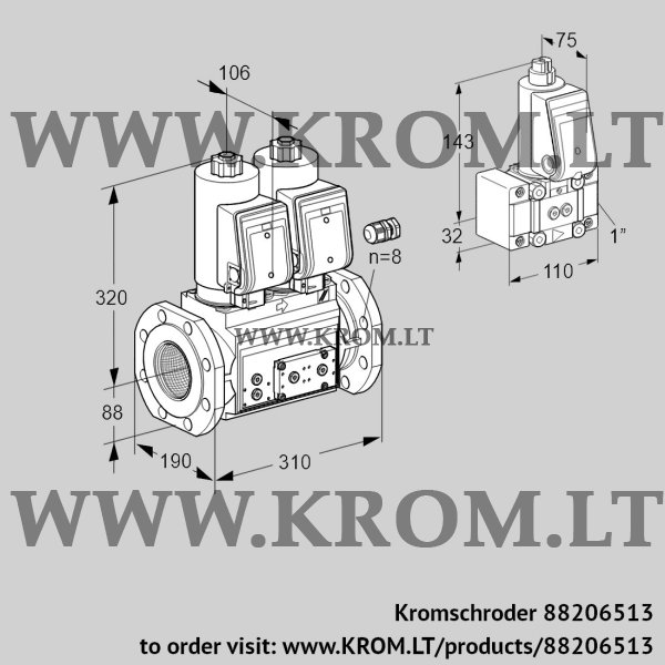 Kromschroder VCS 780F05NNKGR3E/PPPP/PPZ-, 88206513 double solenoid valve, 88206513