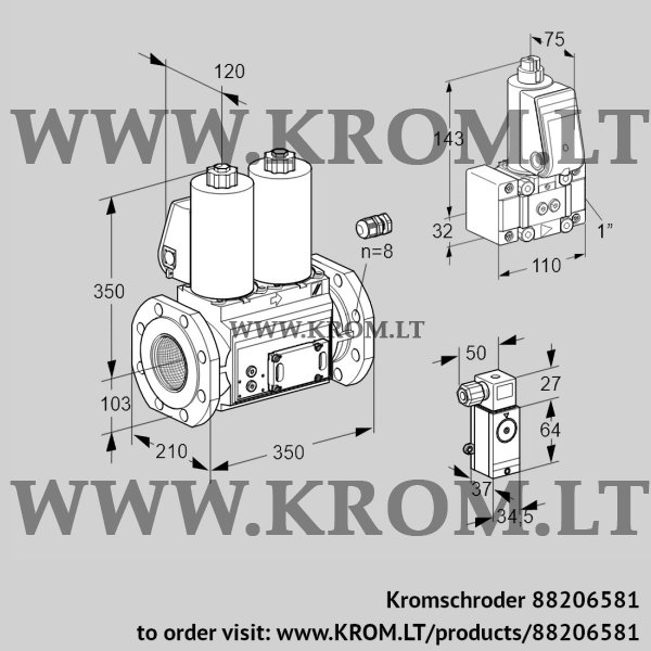 Kromschroder VCS 8100F05NNWL3E/PPZ-/3-3P, 88206581 double solenoid valve, 88206581