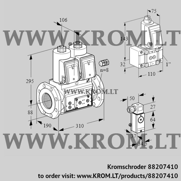 Kromschroder VCS 780F05NNWR3E/4-2P/3-Z-, 88207410 double solenoid valve, 88207410