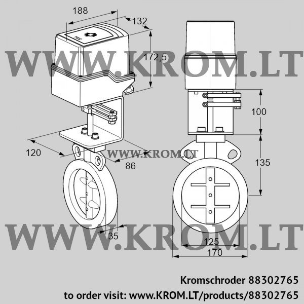 Kromschroder IDR 125Z03D100AU/50-07W7E, 88302765 butterfly valve, 88302765