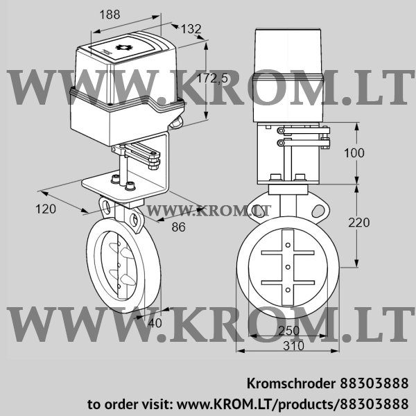 Kromschroder IDR 250Z03D100AU/50-60W30E, 88303888 butterfly valve, 88303888